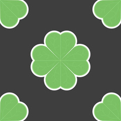 Fototapeta premium Clover leaf icon. Seamless pattern. Vector illustration on black background