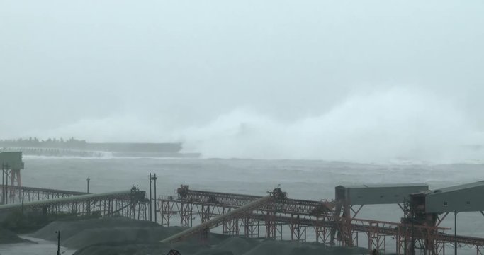 Hurricane Storm Surge Waves Swamp Port Sea Wall - Megi