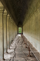 Corridor along the Inner Gallery in Angkor Wat Temple surrounded by pillars, Angkor Wat Temple, Angkor Archaeological Park, Siem Reap, Cambodia, Asia
