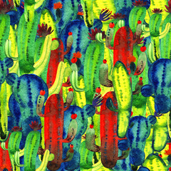 watercolor cactus seamless pattern illustration 