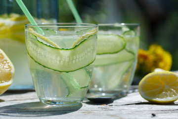 summer refreshing detox lemonade from cucumber, lemon and mint