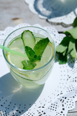 summer refreshing detox lemonade from cucumber, lemon and mint