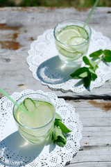 summer refreshing detox lemonade from cucumber, lemon and mint
