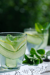 summer refreshing detox lemonade from cucumber, lemon and mint