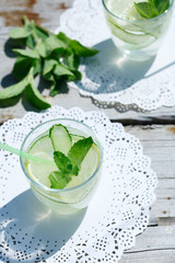 summer refreshing detox lemonade from cucumber, lemon and mint