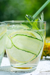 summer refreshing detox lemonade from cucumber, lemon and mint