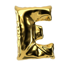 Gold ballon alphabet letter E isolated on white background