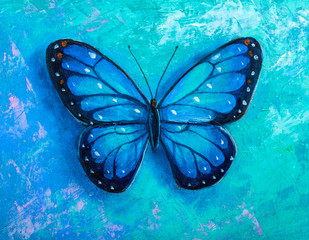 painting blue butterfly in modern style.