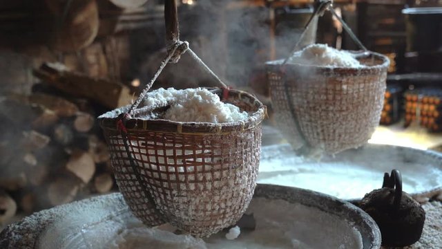 (Sin-tao salt) Ancient salt making from underground water at Bo Kluea district, Nan Province, Thailand
