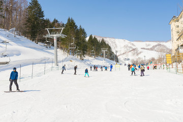 Fototapeta na wymiar The ski slope of Niseko Mt. Resort Grand Hirafu at Niseko, Hokkaido,Japan