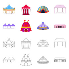 Isolated object of roof and folding sign. Set of roof and architecture vector icon for stock.