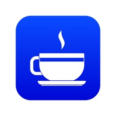 Tea cup and saucer icon digital blue for any design isolated on white vector illustration