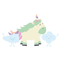 cute adorable unicorn and clouds kawaii fairy characters