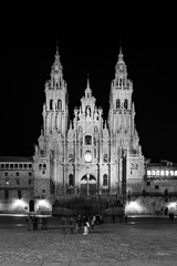 Fototapeta premium Santiago de Compostela Cathedral at night. Black and white photography