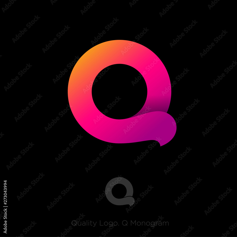 Wall mural q letter logo. beautiful voluminous letter q as ribbon on a dark background. network, web icon. ui d