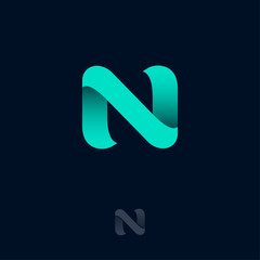 N logo Consist of  Azure Ribbon. N origami monogram. Network, Web Icon. Ui Design