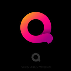 Q Letter Logo. Beautiful Voluminous Letter Q as Ribbon on a Dark Background. Network, Web Icon. Ui Design.