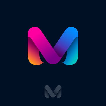 M logo Consist of  Rainbow Ribbons. M origami monogram. Network, Web Icon. Ui Design. 
