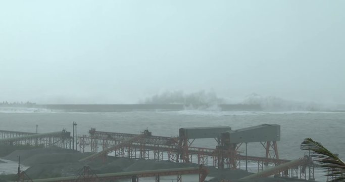Hurricane Storm Surge Waves Swamp Port Sea Wall - Megi