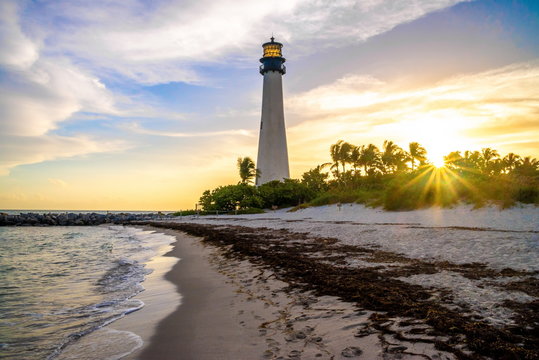 Cape Florida Lighthouse and Lantern in Bill Baggs State Park in ,Florida