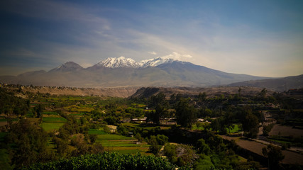 Panoramic view to Chachani mountain and Arequipa city from Yanahuara viewpoint, Arequipa, Peru