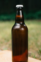 Holding cold beer at garden in hot summer evening