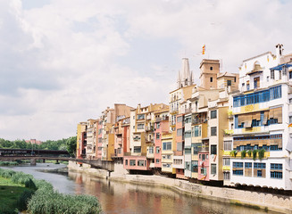 Colorful buildings in Girona Spain 