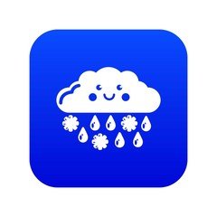 Snow and rain icon blue vector isolated on white background