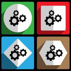 Gear icon. Vector icons, set of colorful flat design internet symbols. Eps 10 web buttons.