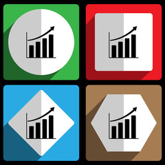 Graph icons. Vector icons, set of colorful flat design internet symbols. Eps 10 web buttons.