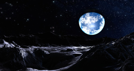 Fototapeta na wymiar Erde über einer Mondlandschaft