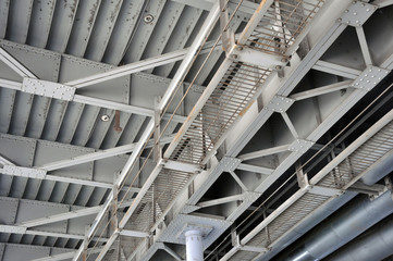 Steel girder bridge construction, riveted joint. texture.