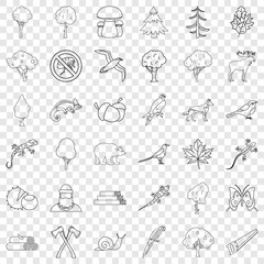 Forest hunting icons set. Outline style of 36 forest hunting vector icons for web for any design
