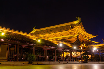 Night chinese architecture. Hainan Island, China