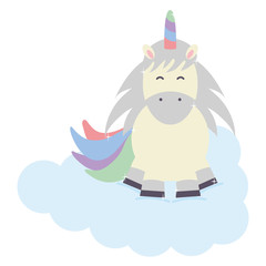 cute adorable unicorn floating in cloud fairy character