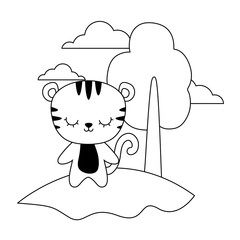 cute tiger animal in landscape