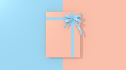 Gift box on a pink and blue background. Advertisement concept for holidays. 3D rendering.