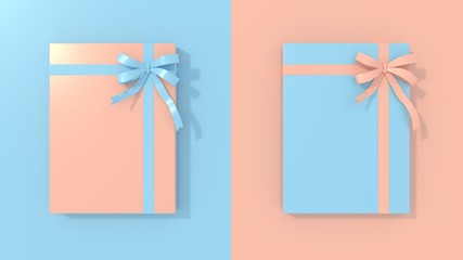 Gift box on a pink and blue background. Advertisement concept for holidays. 3D rendering.