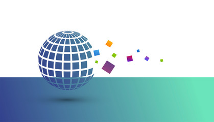 mondo, pianeta, globo, quadrati, frammenti, pixel pezzi, 