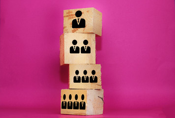 organization and team structure symbolized with big cubes 