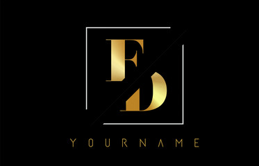 FD Golden Letter Logo with Cutted and Intersected Design