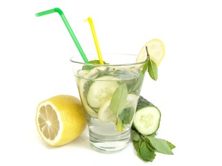 Water with lemon and cucumber, healthy lifestyle