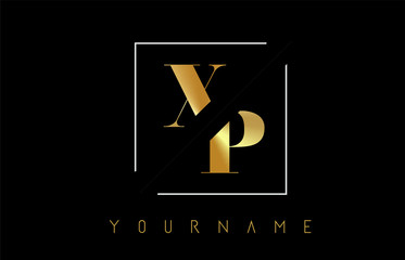 XP Golden Letter Logo with Cutted and Intersected Design