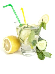 Water with lemon and cucumber, healthy lifestyle