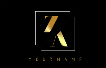 ZA Golden Letter Logo with Cutted and Intersected Design - obrazy, fototapety, plakaty