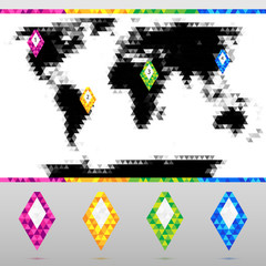 Set Bright Colorful Map Pointers with World Map.
