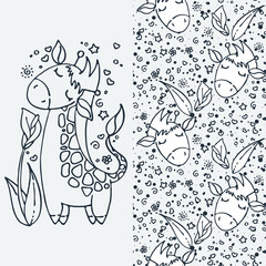 Cute little giraffe, cartoon hand drawn vector illustration. Cute for baby coloring pages, t-shirt print, fashion prints and other