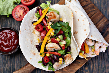 burrito with vegetables and tortilla