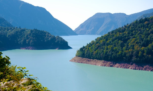 Meandering river in georgia and mountains