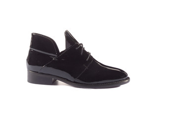 Beautiful elegant suede blue women's open summer shoes sandals high-heeled on a white background, isolated.